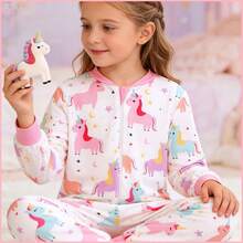 Girls' New Autumn/Winter Unicorn , Long-Sleeve Pajamas, Dreamy Unicorn Cartoon Print, Zipper Design For Easy Wear, Full Of Girlish Charm, Sweet And Comfortable Children's Sleepwear, Cozy For Home Wear, Suitable For Sleeping And Playing - Màu hỗn hợp - Xem 5