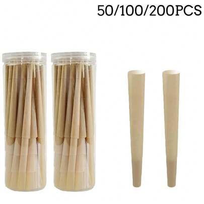 50/100/200片装特大号预卷烟纸，带收纳罐，超薄卷烟纸，尖头设计，燃烧缓慢顺畅，预折叠锥形设计，方便卷烟，是日常使用和外出吸烟者的理想配件。