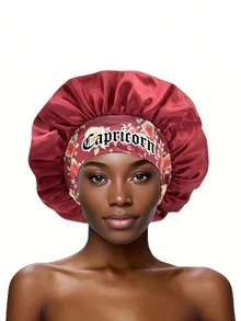 1 pieza Gorro de satén de unicolor con los 12 signos del zodíaco para mujer en color borgoña, adecuado para el hogar y el uso diario, gorro cómodo para el cuidado del cabello durante el sueño, estilo bohemio - Constelación Rojo Vino SM14 - Ver 9
