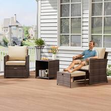 Juego de sofá de jardín de 5 piezas en ratán incluye 2 sillones de respaldo alto, 2 otomanas y mesa de centro de 2 niveles Perfecto para terraza, balcón, porche, jardín y piscina. - Plateado - Ver 2
