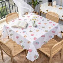 1pc Cute Cartoon Animal Head Print Tablecloth, Fresh Macaron Style, Waterproof & Stain-Resistant, Suitable For Dining Table, Tea Table And Home Decor - Multicolor - View 8