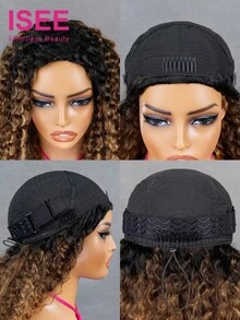 ISEE Hair Wear Go 半头假发 水波纹 灵活贴合 三合一半头假发 带抽绳 适合初学者 渐变棕色假发 黑色发根 180% 密度 14-16 英寸波波头 18-28 英寸常规长度 未经加工的处女发 - S1/4/30 - 查看 6