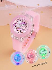 Bộ 2 món đồng hồ màu hồng dễ thương cho bé gái, gồm đồng hồ LED hình ngựa cầu vồng và vòng tay mặt dây chuyền đính hạt, trang trí vỏ sò và ngôi sao, hiển thị giờ, phát sáng, dây đeo mềm mại như thạch, thoải mái khi đeo hàng ngày, món quà lý tưởng cho bạn gái/con gái. - Hồng - Xem 6