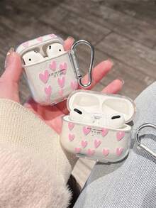 Funda protectora con diseño de letras y corazones con brillo, elementos de corazón rosa para cable de datos, para AirPods 4/Pro 2/3, funda para auriculares Bluetooth para AirPods Pro 3, regalo del Día de la Madre de primavera - Multicolor - Ver 1