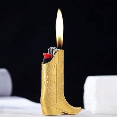 1pc Creative Embossed Metal Women's Boot Lighter Case - Fits Mini Bic J6, Fits Full Size Bic J6 Lighters - Fashionable Durable Windproof Metal Lighter Case, Simple Vintage Durable. Metal Lighter Shell, Button Closure, Compact And Lightweight, Anti-Slip Design, Explosion-Proof, Suitable For Lighters, Perfect Choice For Parties And Daily Use, Perfect Gift For Birthday And Daily Use