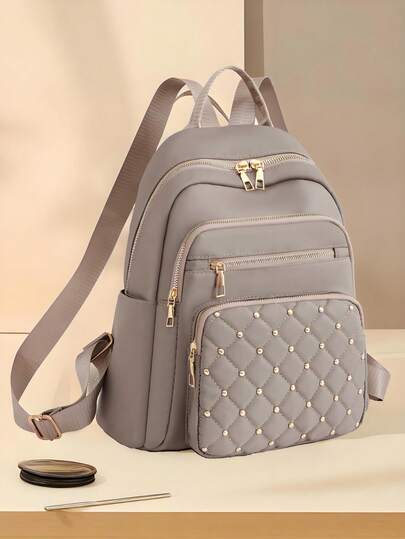 Anti-Theft Rivet Nylon Backpack, Women's Wallet, Multifunctional Fashion Everyday Bag, Multi-Pocket Lightweight Travel Bag, Large Capacity Minimalist Backpack, Convenient Backpack, Suitable For Students, Nurses, Teachers, Business Professionals, Travel, Commuting, Shopping, Office, Dating, Hiking, Training, Work, Birthday Gift, Holiday Gift, Backpack ,University Bag , Back To School