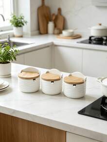Hũ đựng gia vị vuông nhỏ, tối giản, hình bán nguyệt, màu đen trắng, có vân, dùng trong nhà bếp. - Nhiều màu - Xem 7