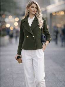 Women's Formal Blazer With Buttons And Pockets - Elegant, Sophisticated, Premium Fashion - 橄欖綠 - 查看 6