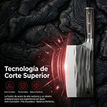 1pc Cuchillo de chef multifuncional con mango de madera, cuchillo de carnicero forjado a mano, cuchillo de acero al carbono con diseño rayado, cuchillo para carne, apto para carne y verduras, ideal para el hogar, acampadas, barbacoas y restaurantes - Negro - Ver 6