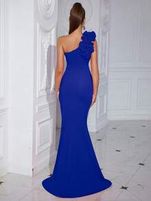 ADYCE Floral Decor Front Slit Waist Cinched Cocktail Dress, Suitable For Formal Occasions Such As Balls, Date Nights, Elegant Dinners, Wedding Guests, Graduations, And Galas. - Blue - View 2