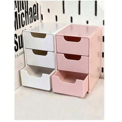 1pc Mini 3-Tier Drawer Storage Box, Suitable For Storing Jewelry, Hair Accessories, Earrings And Other Small Items, Can Be Used In Furniture, Office, Study, Bedroom, Bathroom. 3-Tier Drawer Desktop Storage Box, Office Storage Box, Jewelry Storage Box, Drawer Cosmetic Storage Box, Autumn Bedroom Decor, Desktop Organizer Box