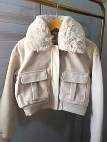 Women's Premium Wool Cropped Jacket, Fully Lined With Removable Collar - 米色 - 查看 7
