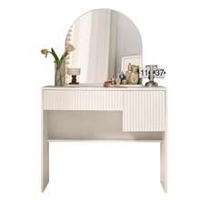 Dressing Table With Mirror – Modern Dressing Table With Drawers And Open Shelves, White, - H 135/W 90/D 40 Cm - White - View 6