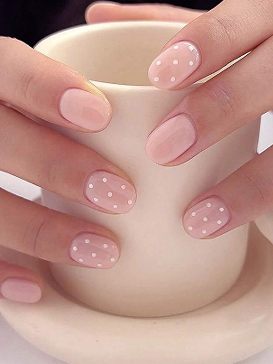 24-Piece Round Shaped Press On Nails Complete Kit For Party Date Manicure, Comes With 1 File & 1 Jelly Glue - Multicolor - View 1