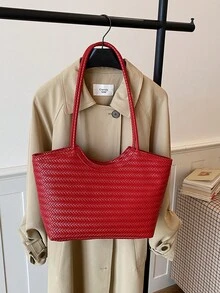 Bolso de mano de gran capacidad para mujer, nueva llegada de bolso de hombro minimalista para ir al trabajo - Rojo - Ver 9