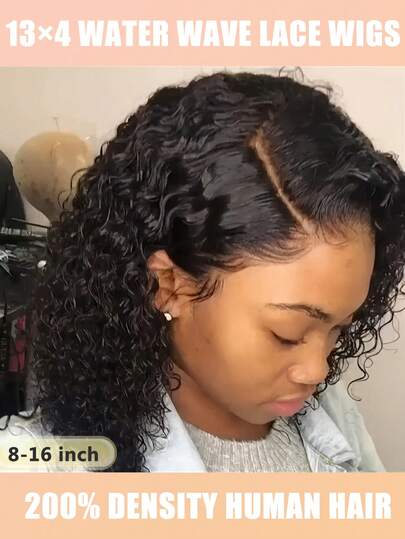 200% Density 13x4 Clear Lace Wig Water Wave Short Curly Bob Wigs/Medium Wigs Bob Wigs For Women, ,Lace Front Pre-Plucked & Pre-Cut Natural-Looking Hair Replacement Wig For Women And For Daily Wear,Ideal For Everyday Wear And Special Occasions Short Bob Lace Front Human Hair WigsParties Chic Afro Kinky Curly Wig For Women Natural Look For Daily Wear, Party Natural Look Wig Easy To Wear Pre Plucked 8-16 Inches Wet Water Wave Short Bob Wigs India Hair