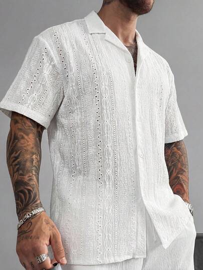Camisa casual de manga corta con textura y botonadura sencilla para hombre GloMan, ligera y transpirable para el verano. Versátil para uso diario y vacaciones. Regalo para novio/esposo