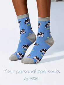 1 đôi tất nữ cao đến giữa bắp chân, tất đôi unisex, tất dài nam họa tiết hoa lá, tất vui nhộn - Nhiều màu - Xem 2