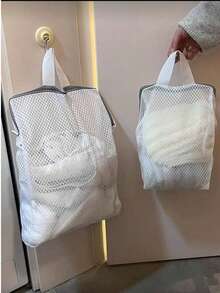 1pc White Laundry Wash Bag With Handle And Honeycomb Mesh,Large Capacity Mesh Laundry Bags,Thick Fine Mesh Washing Machine Bag Suitable For Bra, Delicates,Sweater,Hosiery, Lingerie,Laundry Basket Christmas For Holiday Gift Giving - Multicolor - View 5