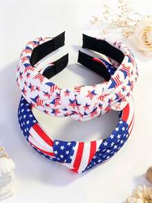 3 chiếc băng đô cài tóc nữ họa tiết nơ, sọc, sao, cờ, chất liệu polyester co giãn dễ thương, thích hợp cho ngày Quốc khánh 24/7, mùa hè. - 2 chiếc - Cờ Quốc gia D - Xem 4