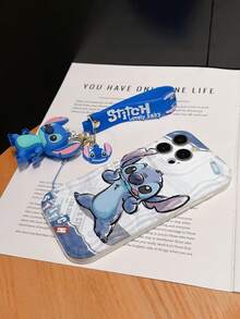 Disney Has Authorized, Phone Case - Chain Set, The Stitch Lilo & Stitch Phone Case Plus A Silicone 3D Or Fluffy Style Stitch Bracelet With Metallic Ring Removable Bracelet, Stitch And Angel Pattern, Compatible With Iphone 17/16/15/14/13/12/11/XS/XR/X Plus Pro Max, Wavy Design Phone Case For Girl, A Stylish Cartoon Summer Phone Case, The Perfect Gift Choice, Phone Protection, Durable Phone Cover, Great Gift For Friends And Family - 白色款式A - 查看 5