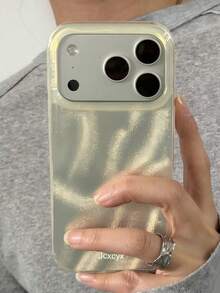 1Pc Bling Glitter Asymmetric Water Ripple Pattern Glossy IMD Phone Case Compatible With Phone 17 Pro Max 17 Pro 16Promax 15Pro Max 14 Pro Max 13Promax 16 15 14 Plus 13 12 Pro 11 Lovely Yellow Shiny Soft Cover Stylish Y2K Girl Gift - Yellow - View 5
