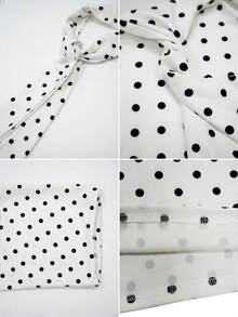 Đầm mini ôm sát không tay cổ lệch cho nữ | Họa tiết chấm bi trắng, chất liệu dệt kim, chi tiết nơ thắt, kiểu dáng thanh lịch thường ngày. - trắng - Xem 6