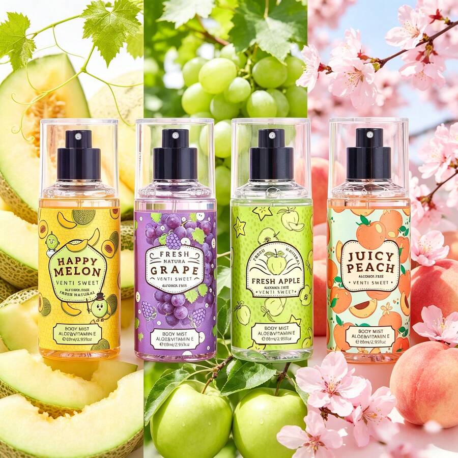 1pc 88ml Sweet Fruit Scented Fragrance Oil, Summer Odor Eliminator & Air Freshener, 4 Refreshing Fruit Scents Including Cantaloupe, Grape, Peach, Apple, Suitable For Fabrics, Clothes, Bags, Indoor & Outdoor Use - Multi Scents - View 1