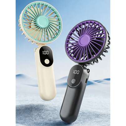Portable Handheld Electric Fan With LED Display, Foldable USB Rechargeable Mini Fan With Phone Holder, 5-Speed Quiet Personal Cooling Fan For Travel, Beach, Office, Outdoor And Home Use, 1200mAh