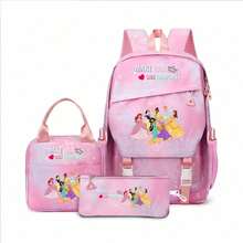 Miniso Disney Princess 3-Piece School Backpack Set, Including Backpack, Lunch Bag, And Pencil Case, Printed With "Create Your Own Fairytale" Pattern, Ideal Back-To-School Gift For Girls - Pink - View 2