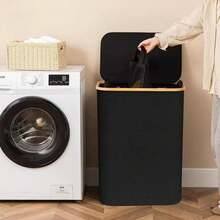 1pc Large Capacity Laundry Basket With Lid & Removable Lining, Bamboo Handle, Suitable For Dorm, Bedroom, Bathroom Storage & Organization, Foldable Laundry Hamper, Recycling Bin, Classic Design, Multi-Functional, Rectangular, Fits Various Room Types - 1 - View 3