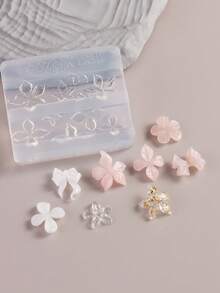 可重复使用的硅胶美甲模具，高浮雕花瓣、兰花、樱花图案，美甲凝胶印花模板，美甲沙龙艺术用品，春季 - 無色 - 查看 7