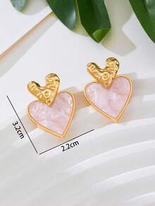 1 par de pendientes de botón con forma de corazón rosa vintage con textura, adecuados para bodas, fiestas y uso diario - Rosa - Ver 6
