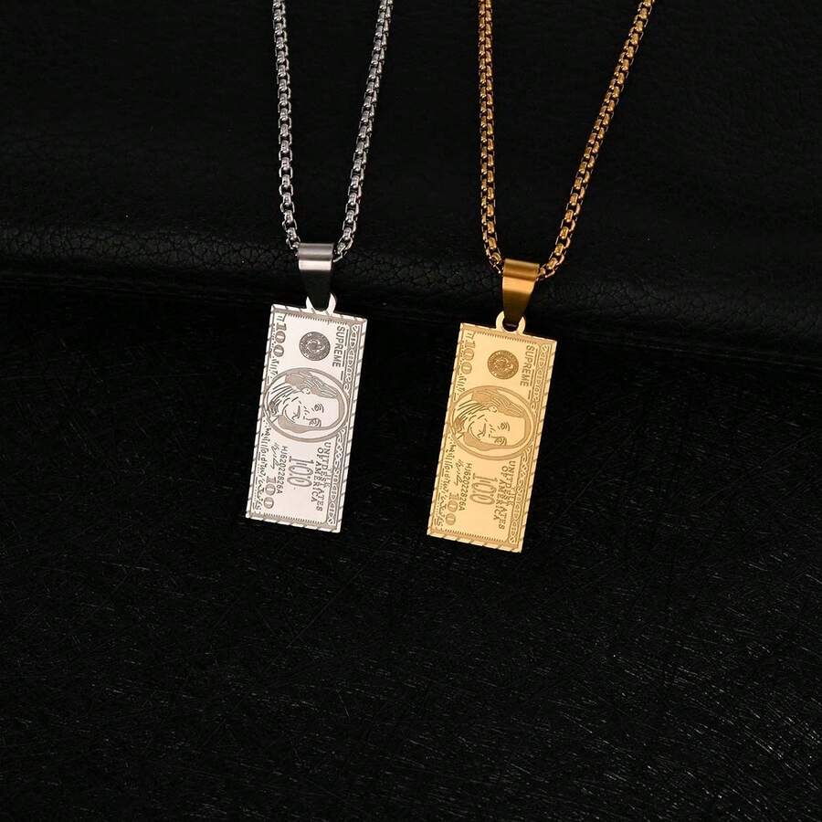 1 pieza Collar con billete de 1 millón de dólares, estilo de fotografía callejera, accesorio unisex bañado en oro - Multicolor - Ver 1