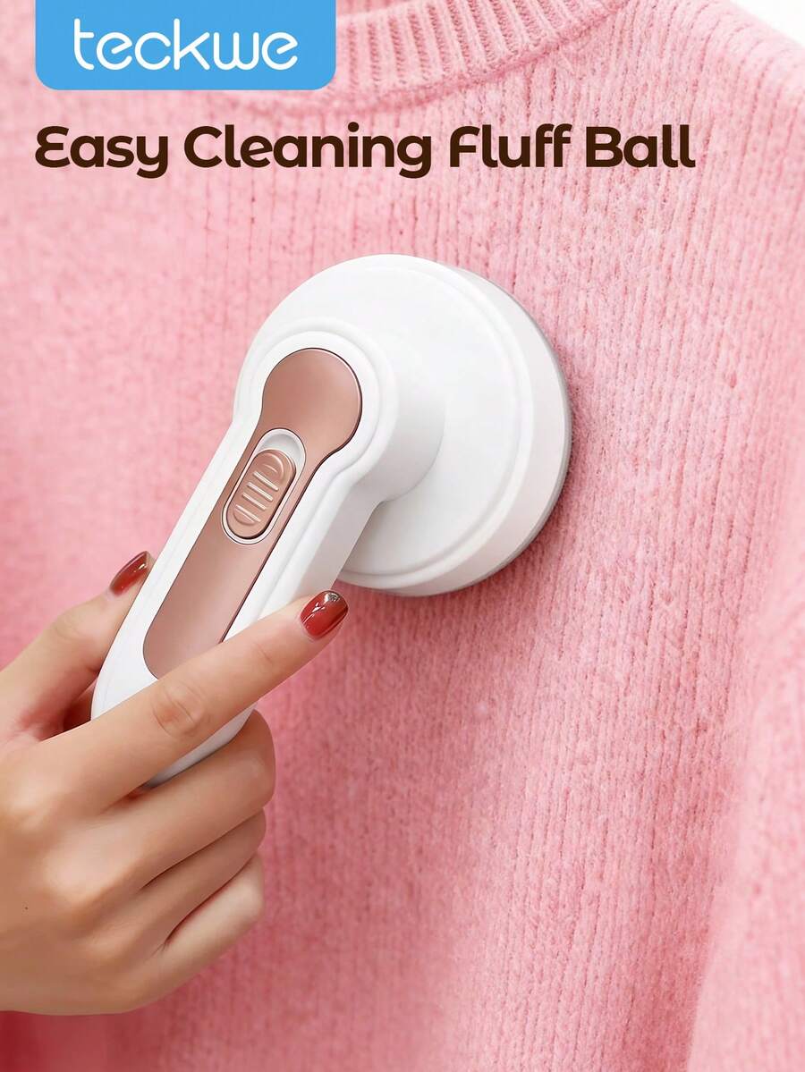 Teckwe 可充电便携式电动除毛器，织物剃毛器，有效快速去除家具、地毯、衣物上的绒毛、毛球和线头，清洁工具 - 白色 - 查看 1