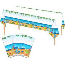 Mantel de Navidad, 3 piezas, rectangular, con diseño de árbol de Navidad y renos, para decoración de mesa de fiesta, cocina y comedor (54 x 108 pulgadas) - Playa de verano - Ver 13