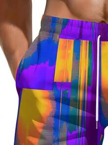 Abstract Geometric Pattern Men's 3D All-Over Print Summer Beach Shorts Vibrant Color Block Design Perfect For Beach Outings And Warm Weather Ideal Gift For  Men And Fashion Lovers - trắng - Xem 5