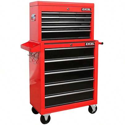 Excel 14 Drawer Top Chest Roller Cabinet & Tool Chest With Tool Tray Blk/Red