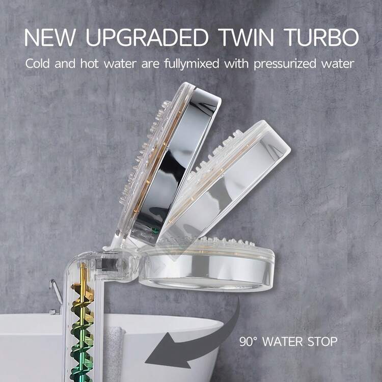 Đầu vòi sen tắm áp lực cao xoắn kép, lưu lượng nước mạnh, van gập tiện lợi, thiết kế cầm tay, dễ tháo lắp, đầu vòi sen lật lên, đầu phun nước áp lực cao, vòi sen phòng tắm kiểu dáng hiện đại, thích hợp tắm cho thú cưng, phòng tắm, bộ lọc nước, làm mềm nước giúp giảm vết bẩn do nước cứng - giúp ngăn ngừa da khô và ngứa. - Xoắn kép - Xem 5