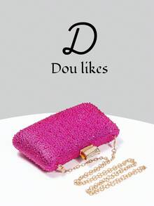 Nuevo bolso de mano de lujo con textura de burbujas en color fucsia, decorado con cristales, elegante bolso de moda para mujer, accesorio perfecto para vestidos de graduación, baile de graduación, vestidos de gala con lentejuelas y ocasiones formales, regalo ideal para mujeres - Rosa Fucsia - Ver 6