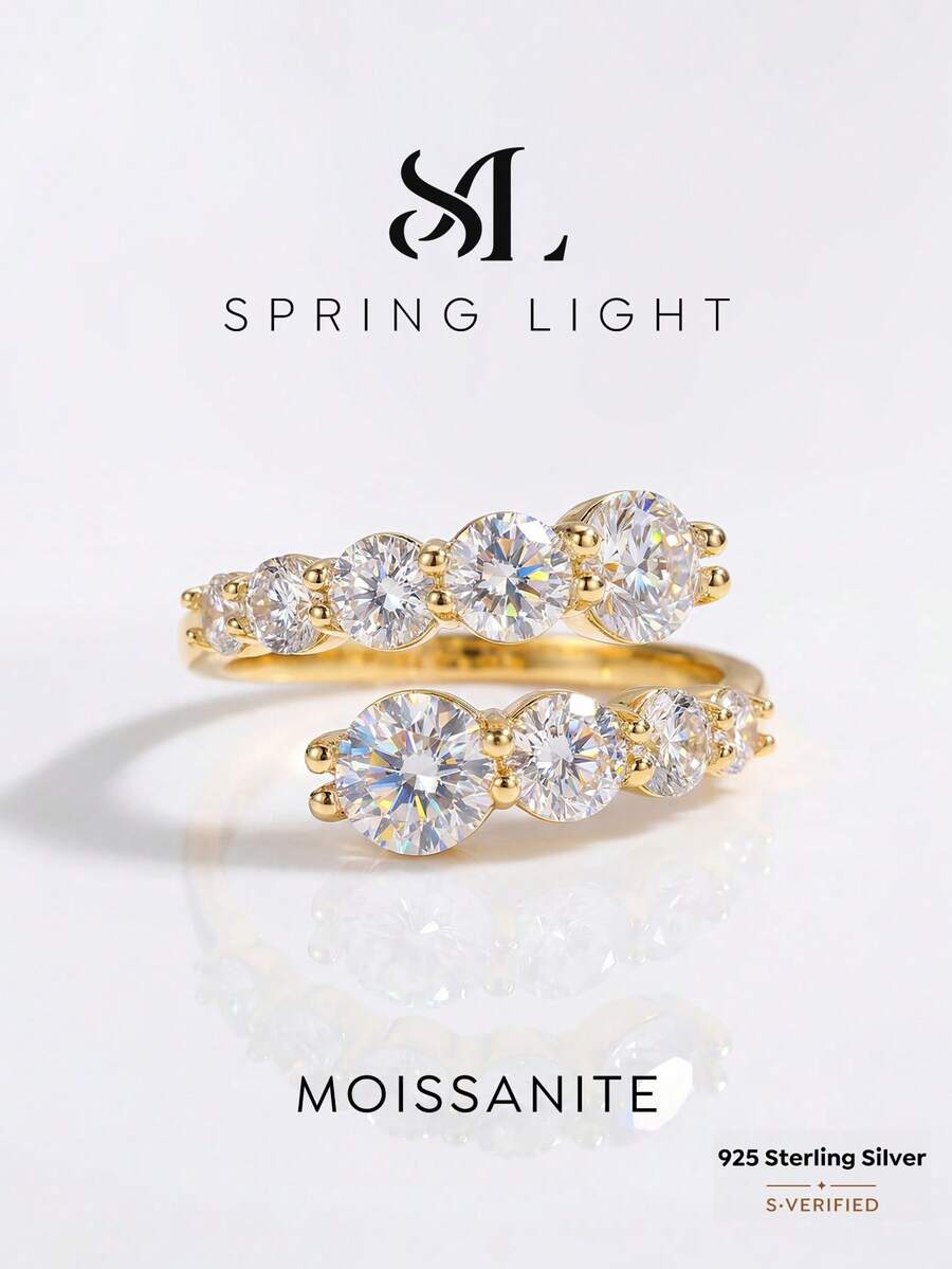 1 chiếc nhẫn bạc 925 đính đá Moissanite tròn 0.8ct, có thể điều chỉnh kích cỡ, thanh lịch và sang trọng, thích hợp làm quà tặng đính hôn, cưới, quà tặng bạn thân, sinh nhật, kỷ niệm hoặc các dịp đặc biệt khác. Trang sức cô dâu. - Nhẫn hở đính đá moissanite tròn - 0,8ct - Xem 1