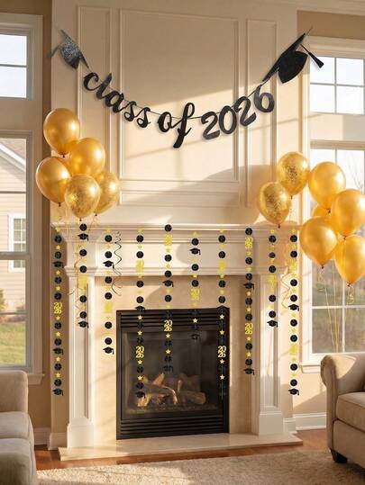 3 Sets Decoraciones para fiesta de graduación 2026, Pancarta colgante Clase de 2026, Decoraciones colgantes de purpurina negra, Decoración de corona de graduación brillante para temporada de graduación, Decoración de fiesta de graduación universitaria, Decoración de habitación, Ceremonia de graduación, Fondo de aula, Artículos de fiesta