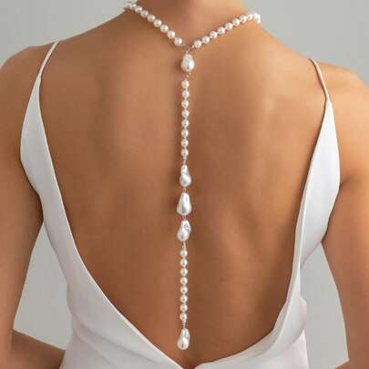 1 Stück elegante barocke Perlen Y-förmige rückenfreie Halskette, exquisite Perlenkette, geeignet für Frauen zum Tragen bei Hochzeiten, Partys und formellen Anlässen
