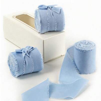 3 Packs Of Blue Chiffon Tassel Ribbons; Light Blue Frayed Ribbons, Suitable For DIY Crafts, Gift Wrapping, Graduation Season, Wedding Invitations And Bridal Bouquets