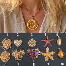 1条18K镀金真空镀层不锈钢粗链项链，夏季海星花朵爱心不锈钢项链吊坠，沙滩项链 - 金色 - 查看 10