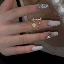 2枚不对称锆石戒指，奢华小众设计简约链条戒指 - 套裝 - 查看 7