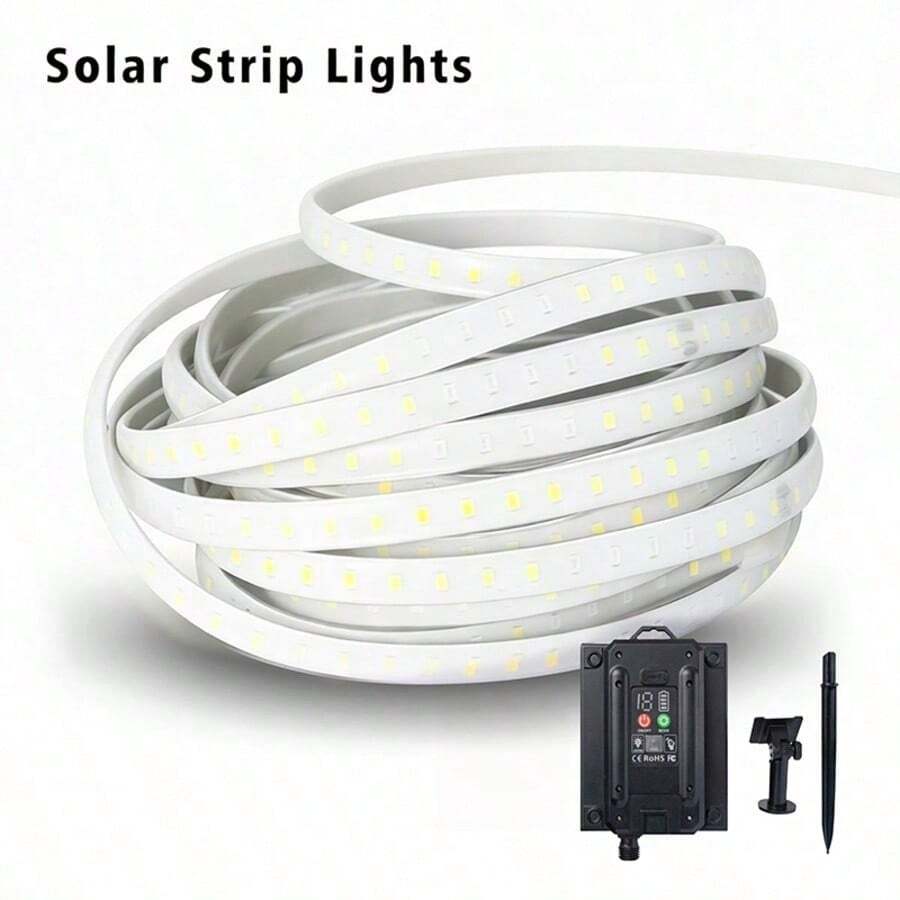 1 pieza Tira de luz de neón con energía solar y control remoto, decoración exterior para noches, decoración de fiesta