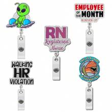 Funny Retractable Easy Clip ID Badge Holder, Cartoon/Slogan Creative Design ID Card Case, Suitable For Nurses/Office Workers/Teachers/Students, Coworker Gift - A - View 12