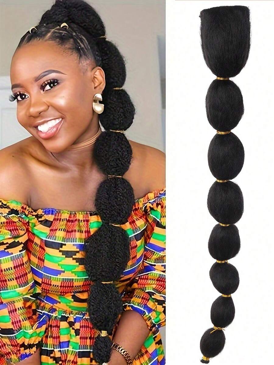 Long African-Style Curly Straight Hair Lantern Braid Ponytail Wig With Drawstring Clips For Everyday Use.,Hair Clip,Party - Multicolor - View 1