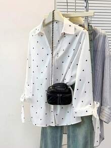 Nueva blusa de manga larga abullonada con cuello Peter Pan, color azul dopamina, para mujer, con estampado de lunares, ideal para salidas. - Blanco - Ver 9